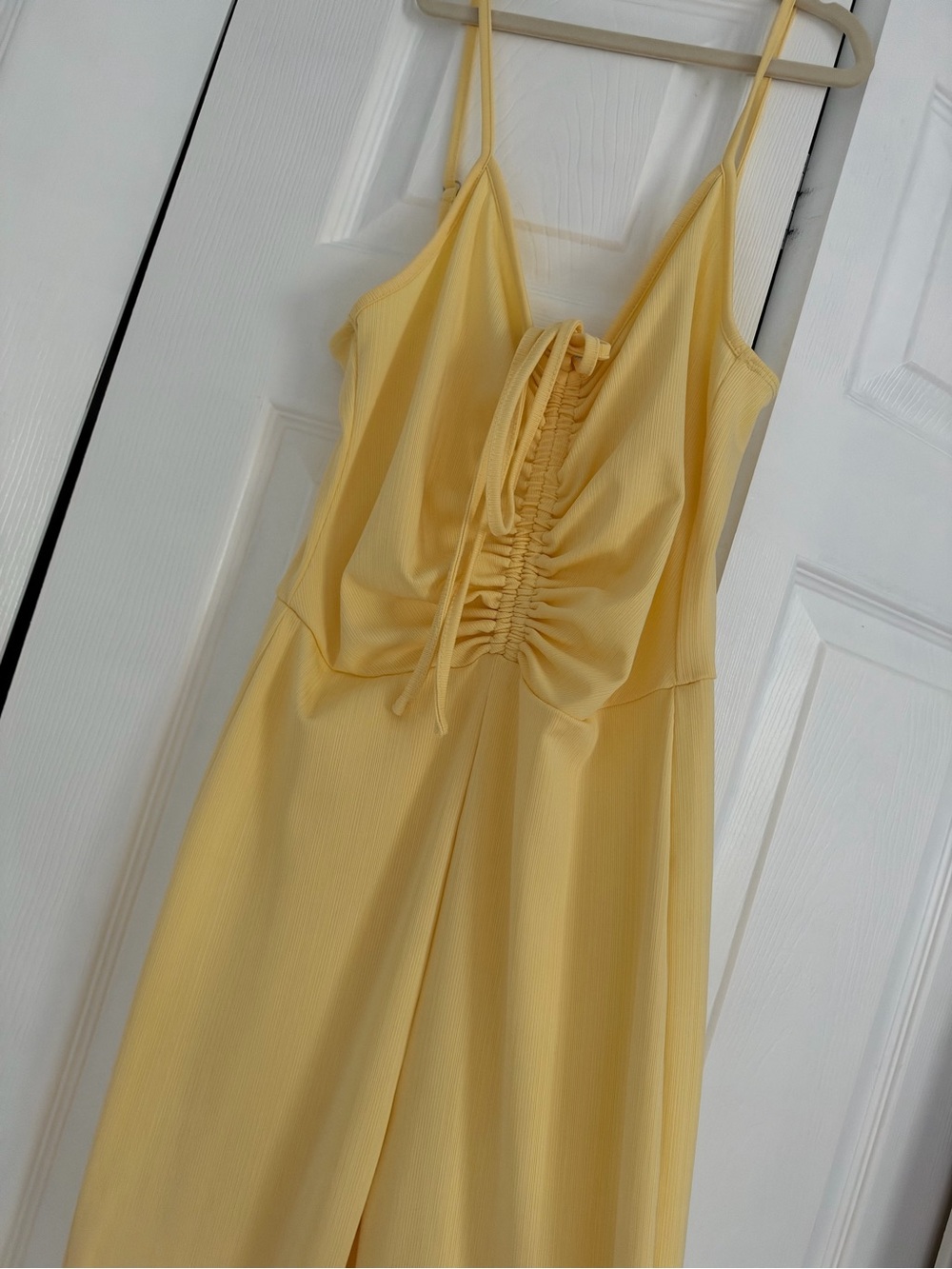 Yellow Ruched Front Spaghetti-Strap Jumpsuit - Picture 2 of 6